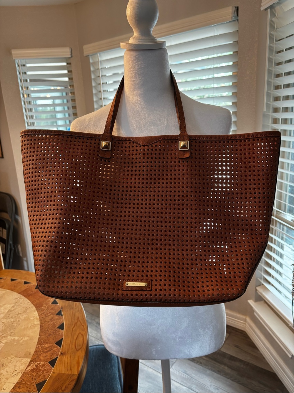 Rebecca Minkoff Large Perforated Cognac Tote Shopper Bag